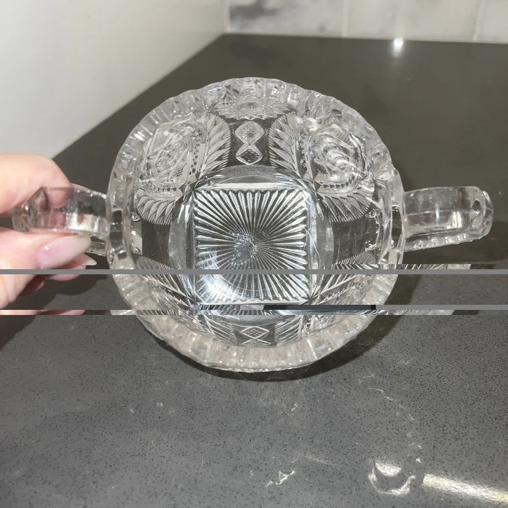 Vtg American Brilliant Period Cut Glass Sugar Bowl Double Handle Sawtooth